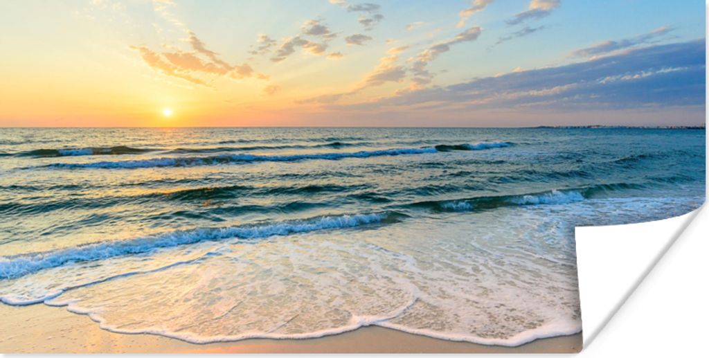 MuchoWow Poster Strand - Meer - Sonnenuntergang - Golf 150x75 cm - ohne Rahmen