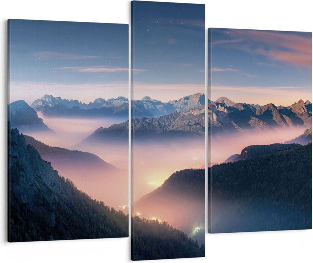 Bild auf Leinwand - Leinwandbild - 3 Teile - Berge Wolken Nebel - 95x80cm - Wand Bild - Wanddeko - Wandbilder - Leinwanddruck - Bilder - Wanddekora...