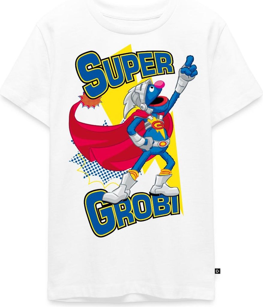 Spreadshirt Sesamstraße Grobi Supergrobi Superheld Teenager Premium T-Shirt, 158/164 (12 Jahre), Weiß