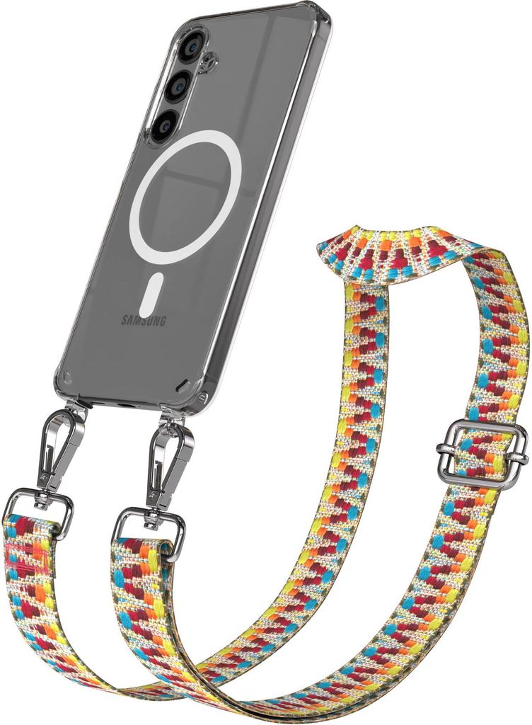 EAZY CASE - Handykette mit MagSafe Hülle für Samsung Galaxy S24 Plus, Handyband ZickZack Style, Karabiner Silber, Umhängeband in Bunt