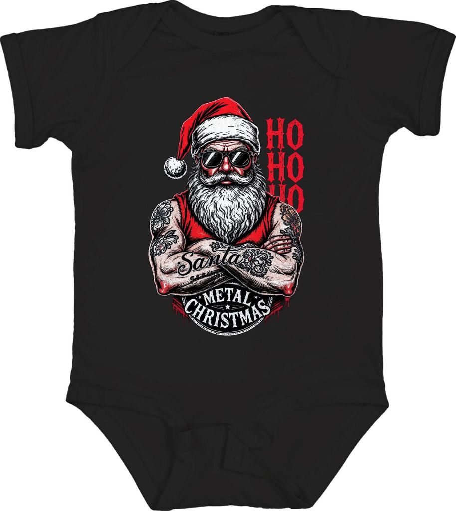 Metal Weihnachten Santa Metal Christmas Tätowierter Biker Rock Unisex Baby Body, Schwarz, 0/3
