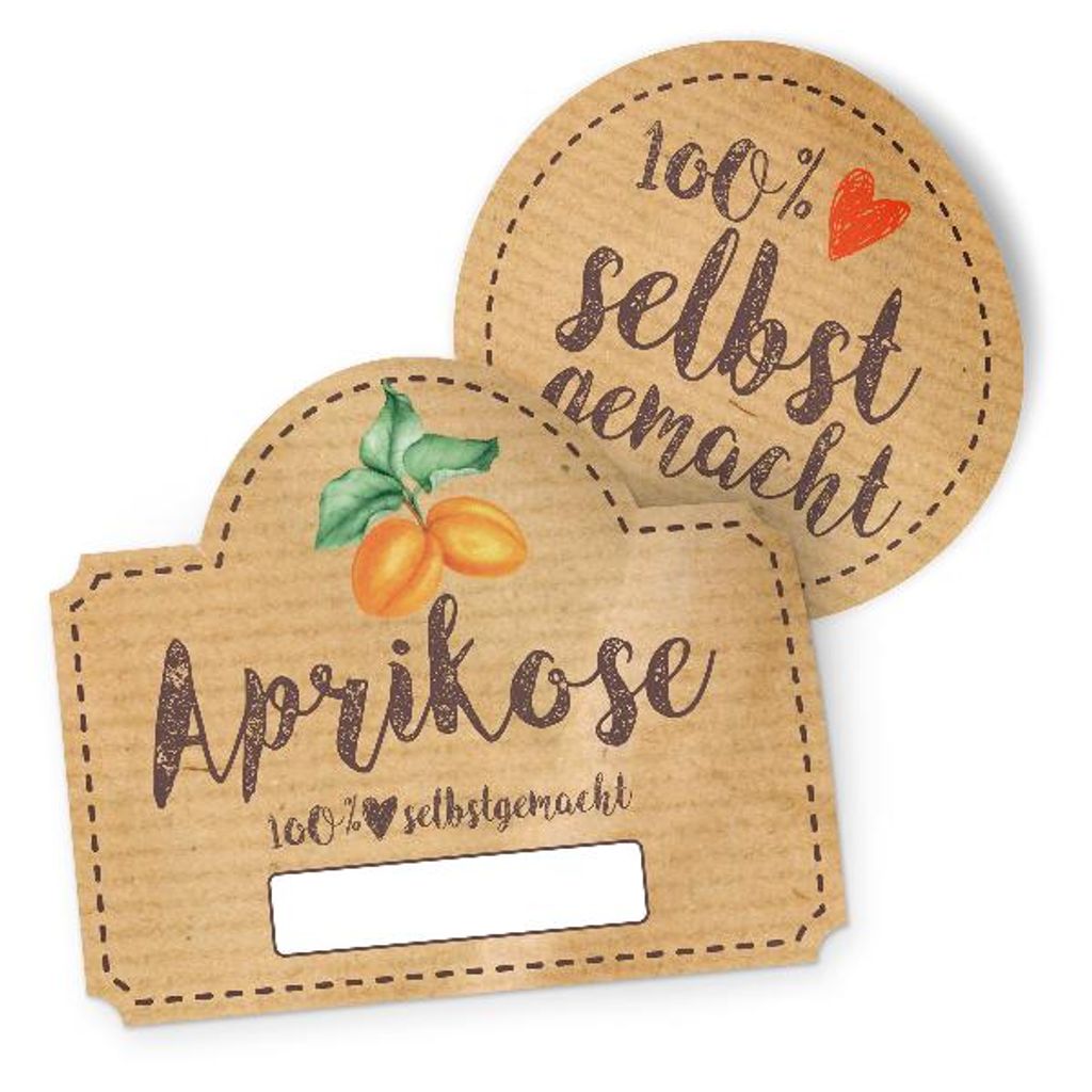 itenga Marmeladensticker 10erSet Aufkleber Deckel und Glas Aprikose vintage