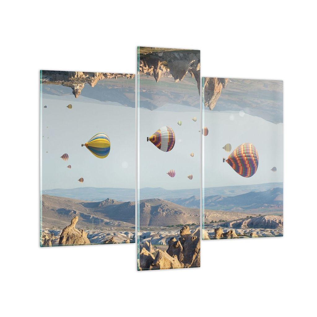 Bilder auf glas - 3 Teile - Surrealismus Flug Luftballons - 95x80cm - Glasbilder - Wandbilder - Bilder - Wanddekoration aus Glas - Glas Bilder - Wa...