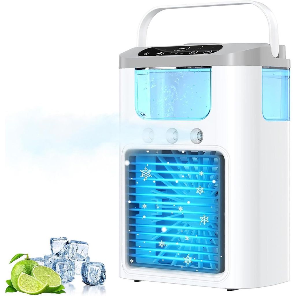 Tragbare Klimaanlage mit Sprühnebel,Mini Luftkühler mit 3 Windstufen, 1200 mAh, 600ml, für Auto, Küche, Schreibtisch, grau mobiles Klimagerät