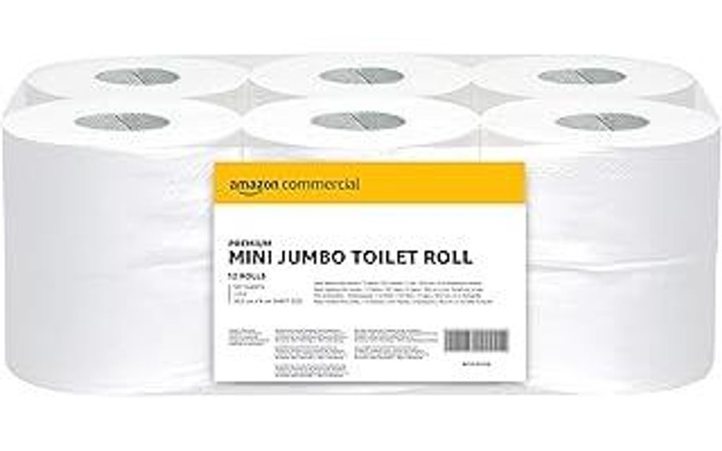 AmazonCommercial Mini Jumbo Toilettenpapier, Ohne Duft, 2-lagig, 6684 Stück, 1 Packungen mit 12 Rollen, 557 Blätter per Rolle, Blattgröße: 30,5...