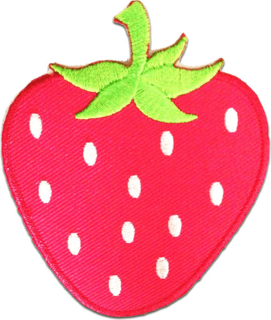 Erdbeere Frucht - Aufnäher, Bügelbild, Aufbügler, Applikationen, Patches, Flicken, Zum Aufbügeln, Größe: 6.5 x 7.7 cm