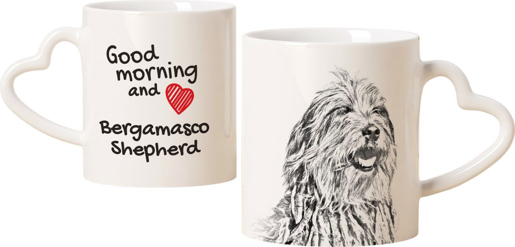Bergamasker Hirtenhund, Berger de bergame - Tasse mit Hund, entzückende Tasse mit herzförmigem Henkel, universelles Geschenk der Marke Art-Dog