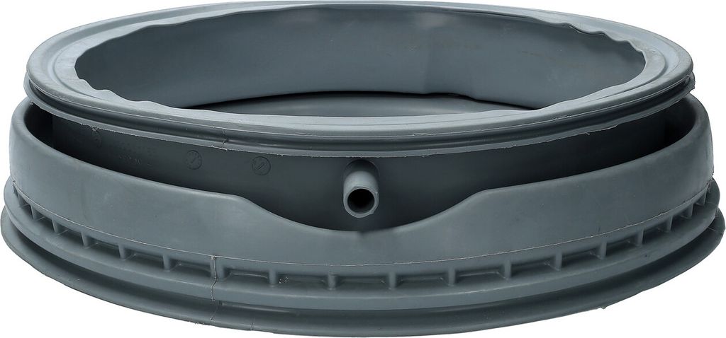 A gray rubber gasket or seal for a washing machine.