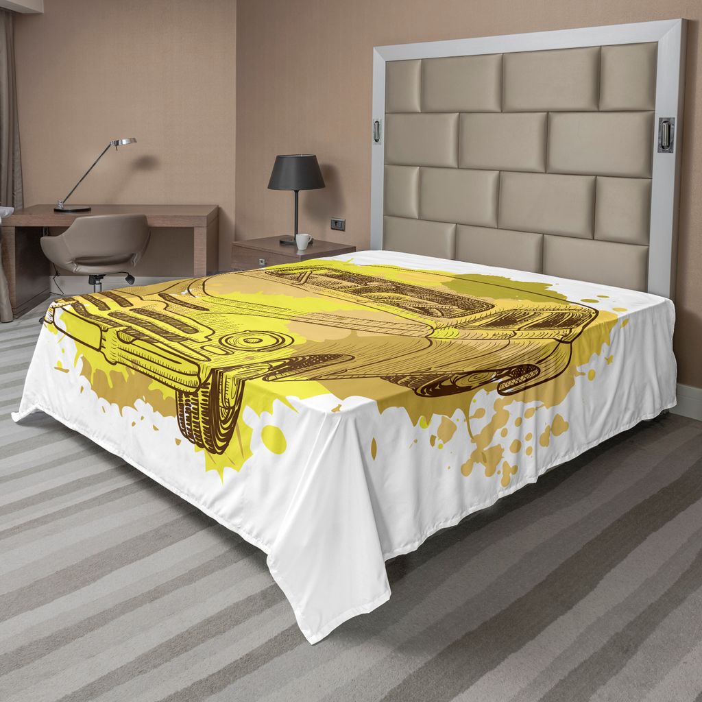 ABAKUHAUS Grunge Bettlaken, Retro Auto Mit Digital Grunge Torn Splash Graffiti Wie Urban Illustration, weiches bequemes oberes Bettlaken für ein d...