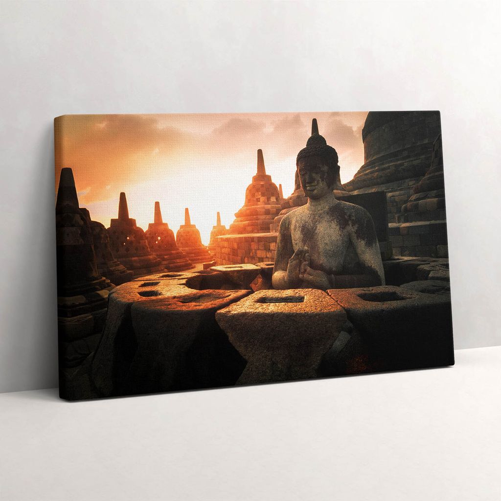 Blick auf eine meditierende Buddha-Statue – Leinwandbild Wandbild – 60x40 cm – Leinwandbilder – Wandbilder – Schlafzimmer – Flur