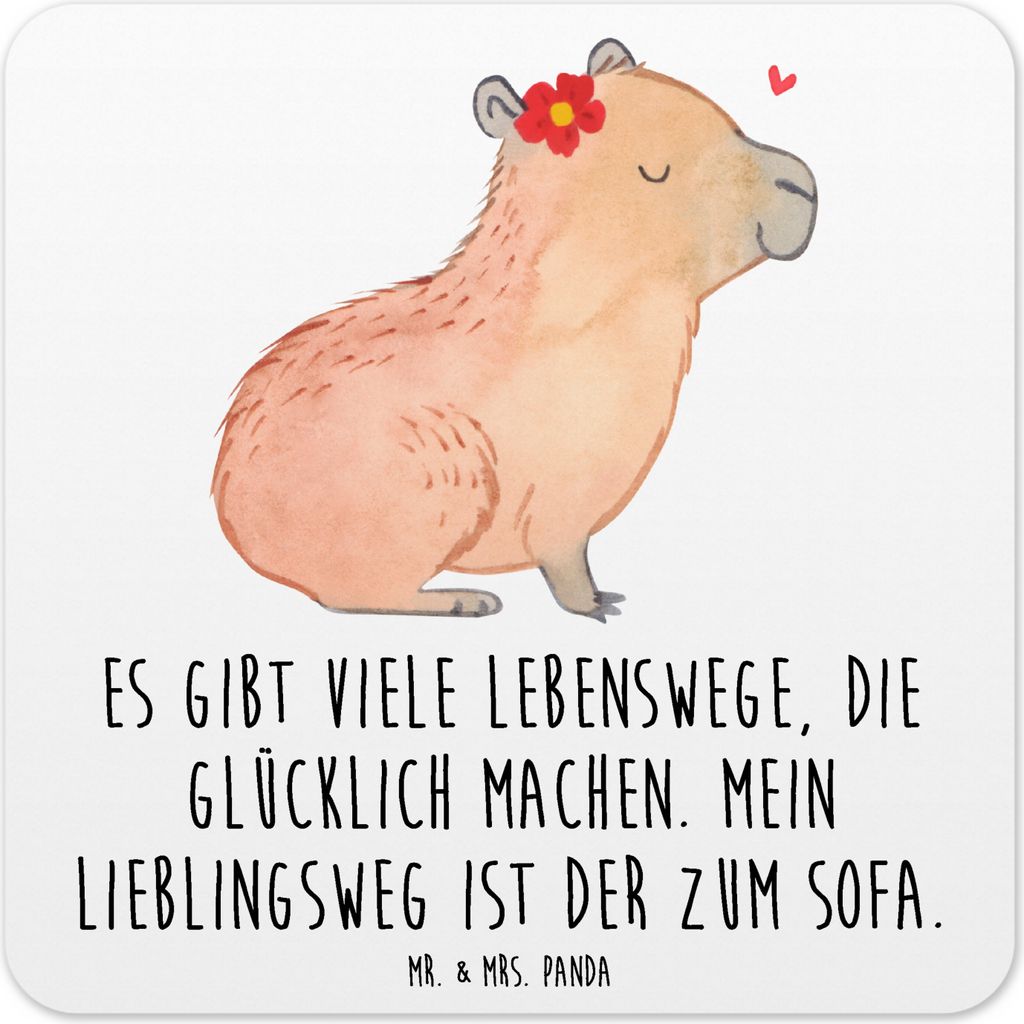 Mr. & Mrs. Panda Tassenuntersetzer Capybara Blume 6er Set - Weiß - Geschenk, Untersetzer für Gläser, Coaster, Tassen-Untersetzer, Glas-Untersetz...