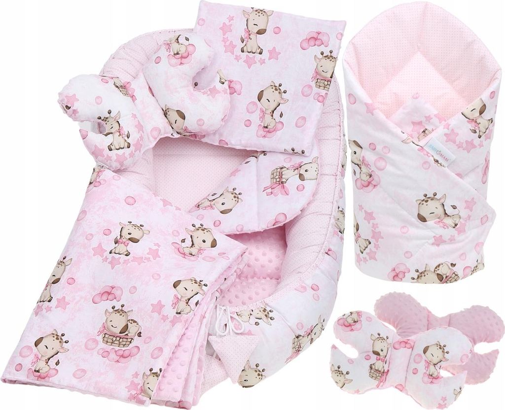 Babymam 7-teiliges Babynest Set Baumwolle Minky rosa Produktbild 