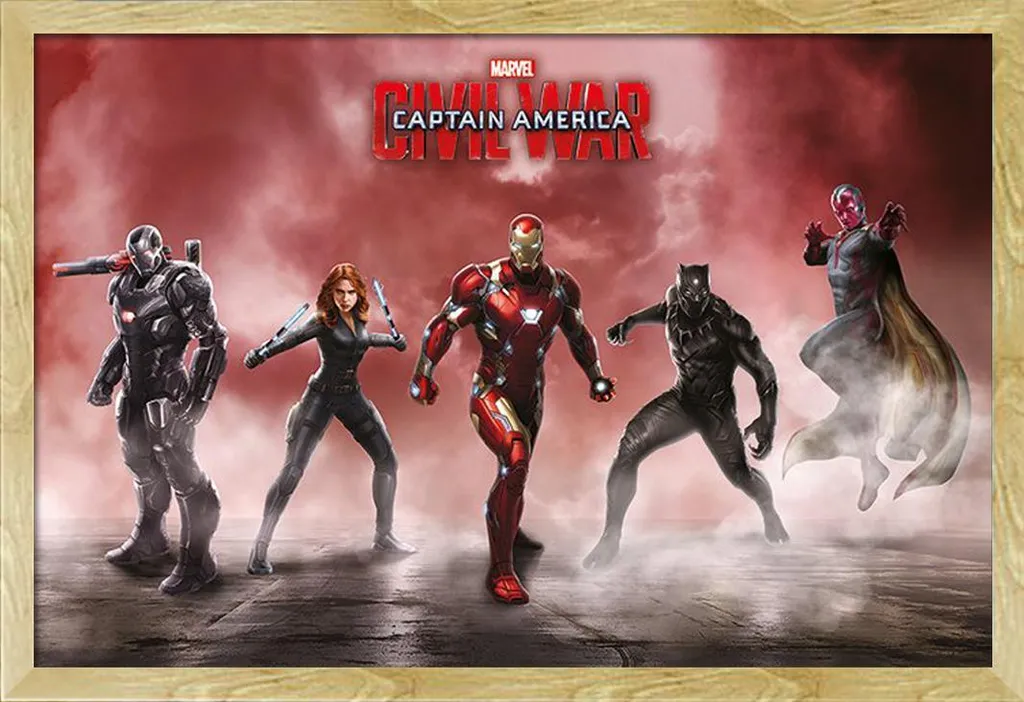 Poster Captain America Civil War Team Iron Man avec Cadre Shinsuke MDF