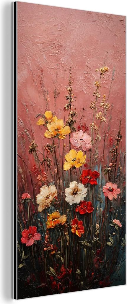 MuchoWow Wanddekoration Metall Metallbild Wandkunst 20x40 cm Blumenstrauß - Feine Details - Rosa MuchoWow Aluminium Gemälde - Aluminium Gemäldes