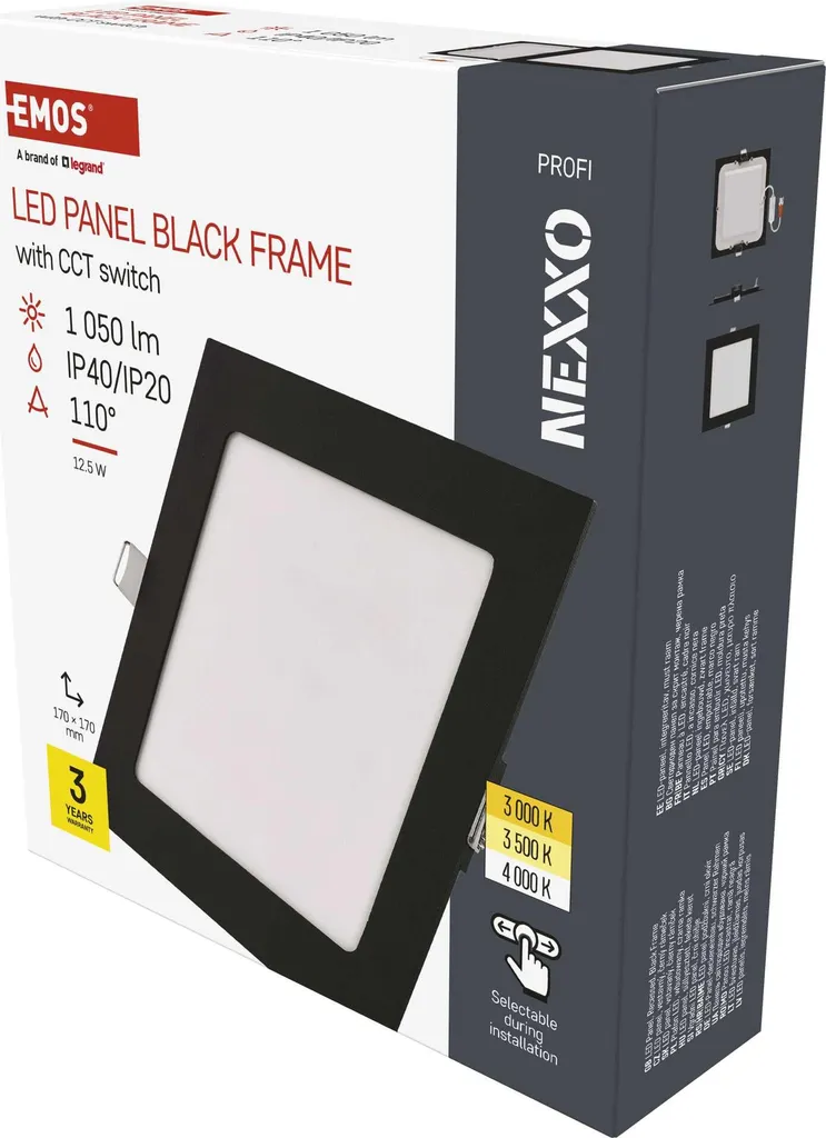 EMOS NEXXO LED ZD2333 Nero: Plafoniera 12,5W Quadrata per Interni
