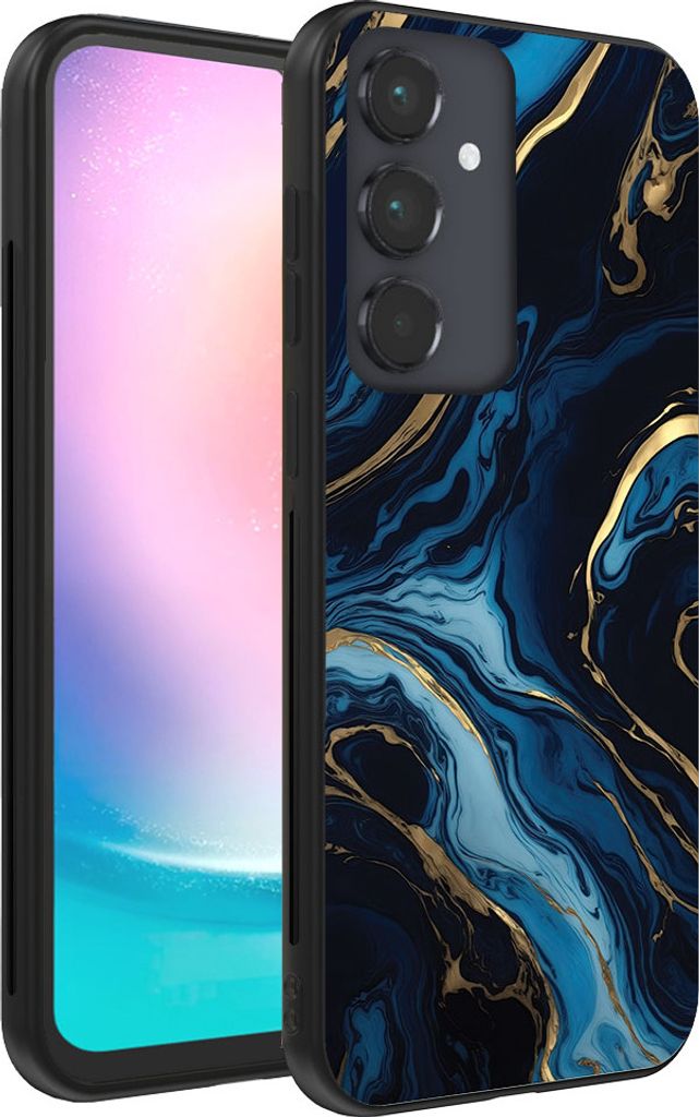Smartphonica Handyhülle für Samsung Galaxy A24 4G mit Marmordruck - TPU-Hülle mit Marmor-Design - Gold Blau