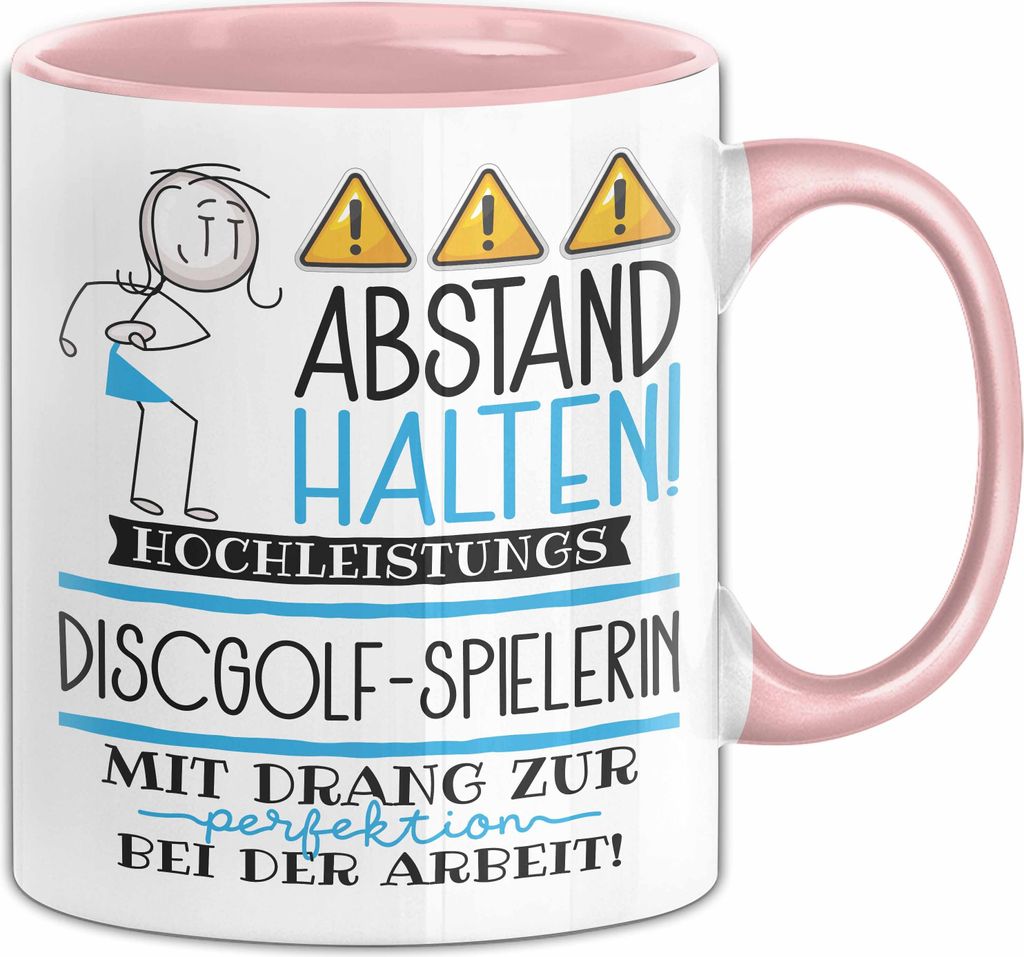 Discgolf-Spielerin Tasse Geschenk Lustig Abstand Halten Hochleistungs-Discgolf-Spielerin Mit Drang Zur Perfektion Bei Der Arbeit (Rosa)