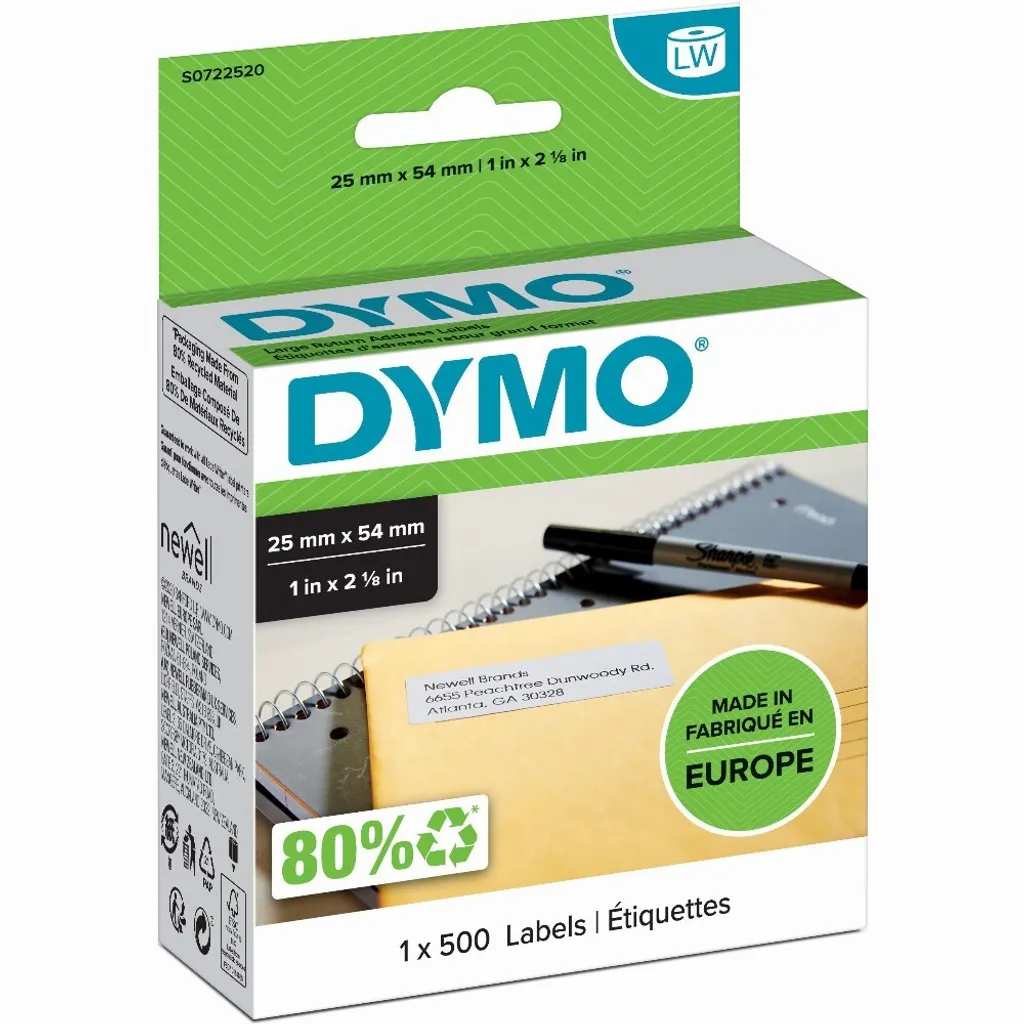 Étiquette Adresse de Retour 54x25mm S0722520 Papier Blanc Haute Qualité