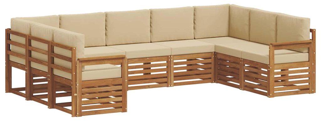 vidaXL Ecksofa Set mit Kissen 9 pcs Natur und Beige Massivholz Akazie
