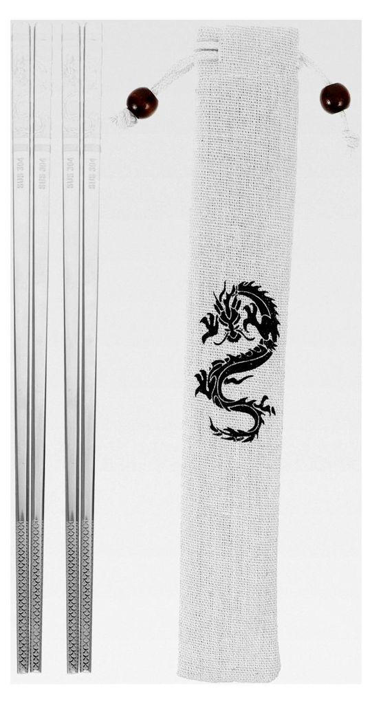 Rutschfeste Edelstahl-Essstäbchen mit Drachenmuster 23,5 cm, wiederverwendbar, leichtes Metall mit Stofftasche für die asiatische Küche, Outdoor...