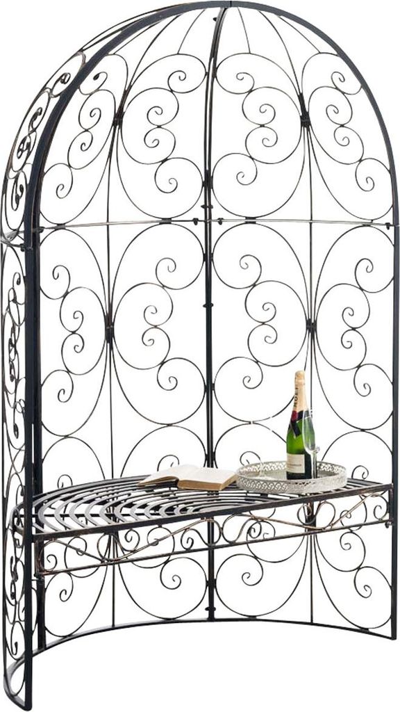 Halbpavillon mit Sitzbank BOSTON - Metall Bronze 120x58x178 cm | Gartenbank Mit Lehne Rankhilfe Etallbank Mit Überdach