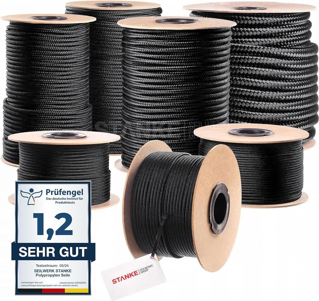 Seilwerk STANKE Polypropylenseil 4mm 15m Schwarz - Tomaten Schnur, Zeltleine, Campingleine - Wetterfeste Schnur für Drachen, UV-beständig - Outdo...