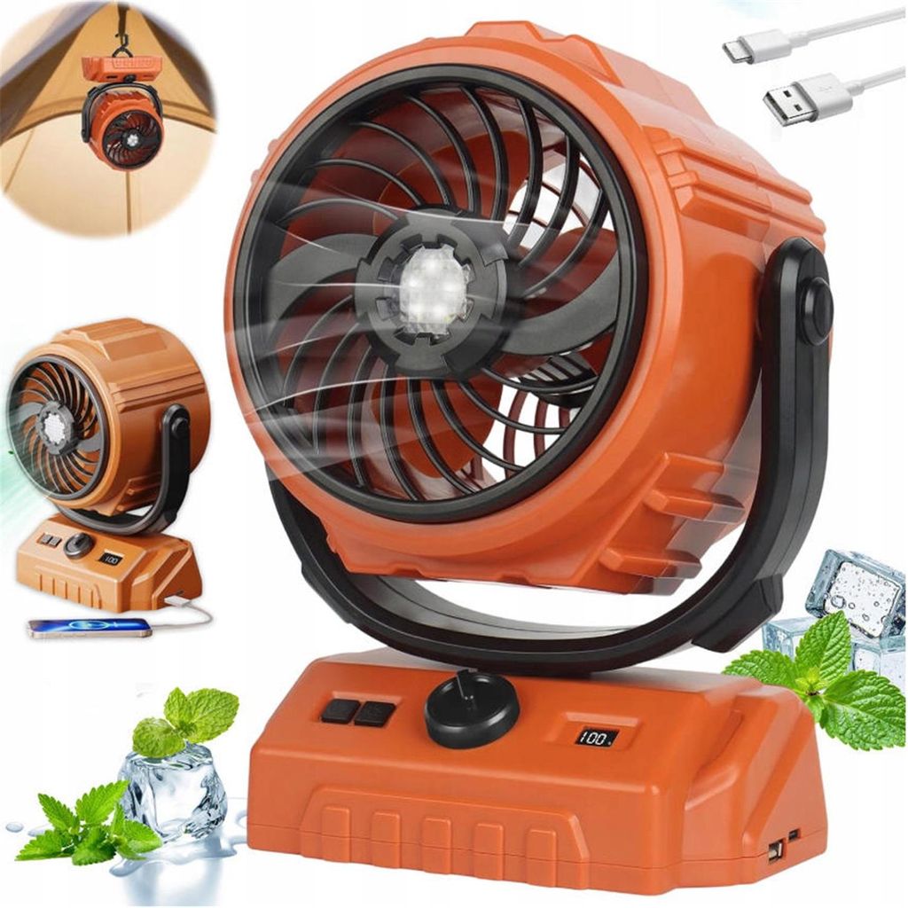 Camping-Ventilator mit LED-Licht, starker Windgeschwindigkeit, persönlicher wiederaufladbarer tragbarer batteriebetriebener Outdoor-Ventilator