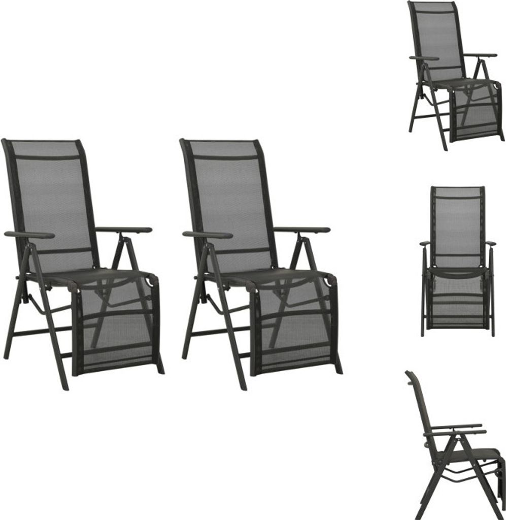 vidaXL Garten-Liegestühle 2 Stk. Textilene und Aluminium Schwarz - Gartenstühle