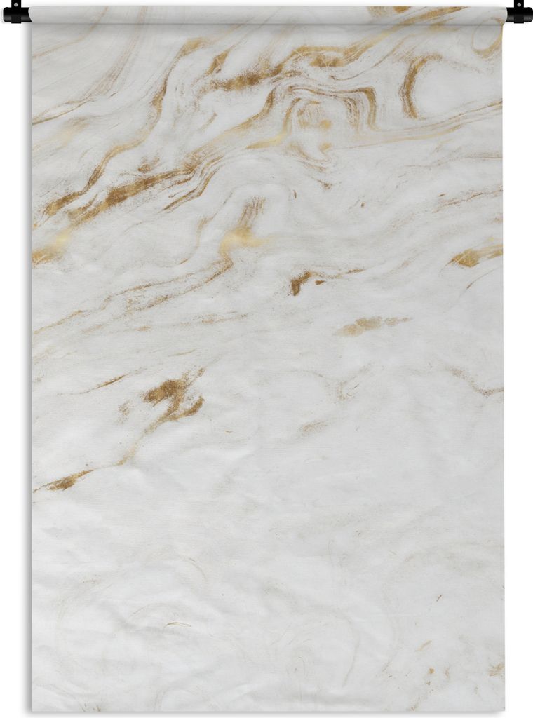 MuchoWow Wandteppich Wandbehang Marmor - Gold - Weiß 120x180 cm Tapisserie Dekoration Wandtuch - Schlafzimmer - Dekorationen für das Haus