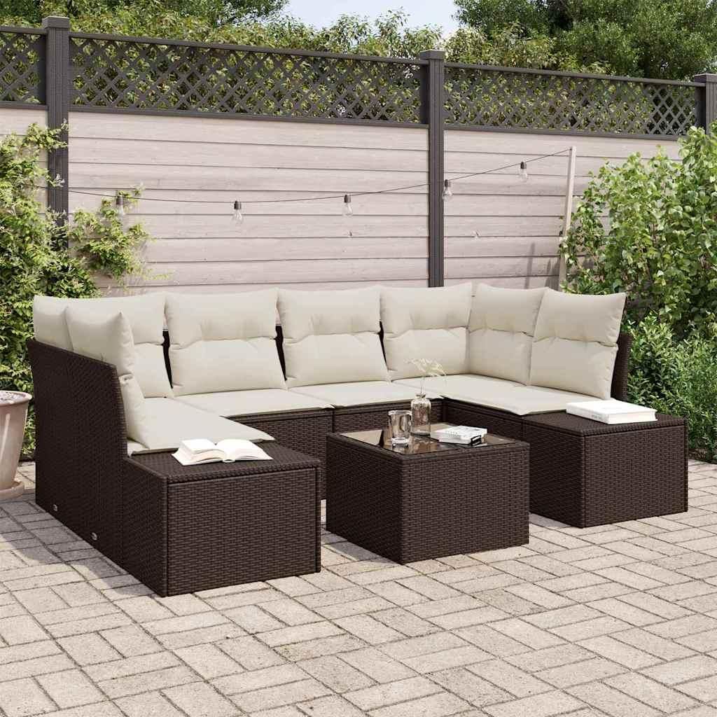 Maison Exclusive - Gartensofa-set mit Kissen 8 pcs Braun und Creme Poly-Rattan