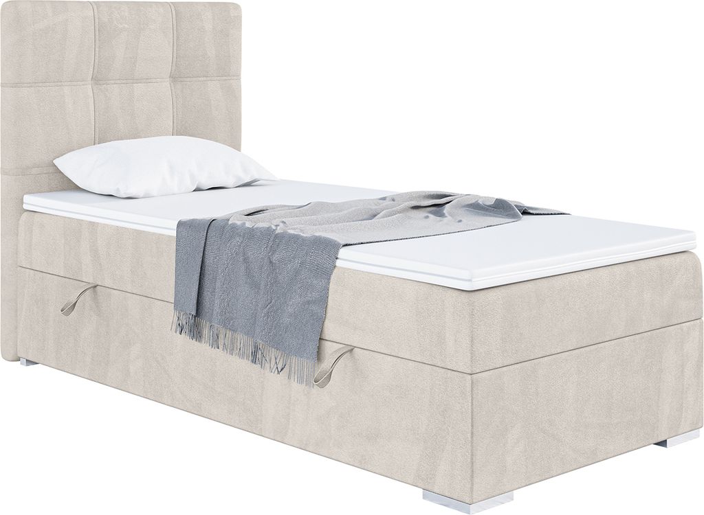 MEBLINI Boxspringbett mit Bettkasten - Gepolstert Einzelbett mit Matratze und Topper - Polsterbett mit Stauraum - Bett mit Kopfteil - Stauraumbett ...