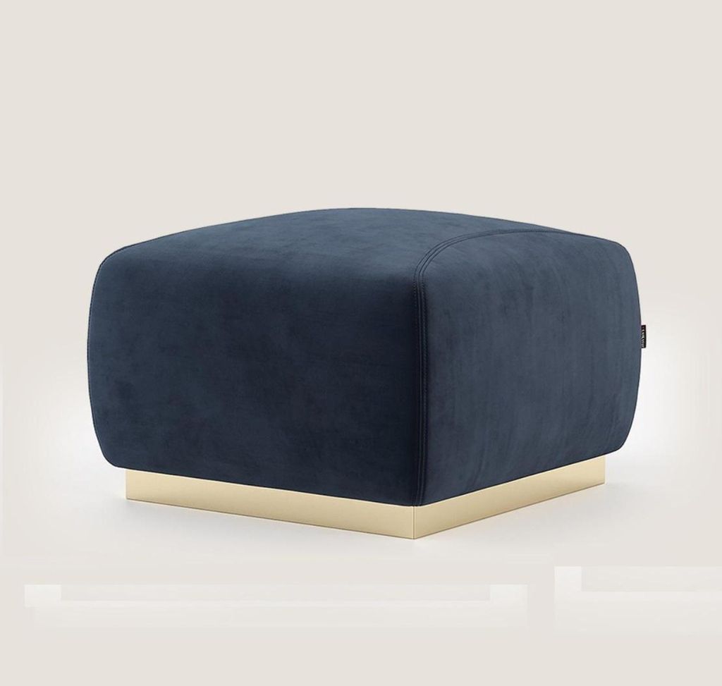 Designer Luxus Blauer Hocker Mit Edelstahlrand Polster Textil Möbel Neu