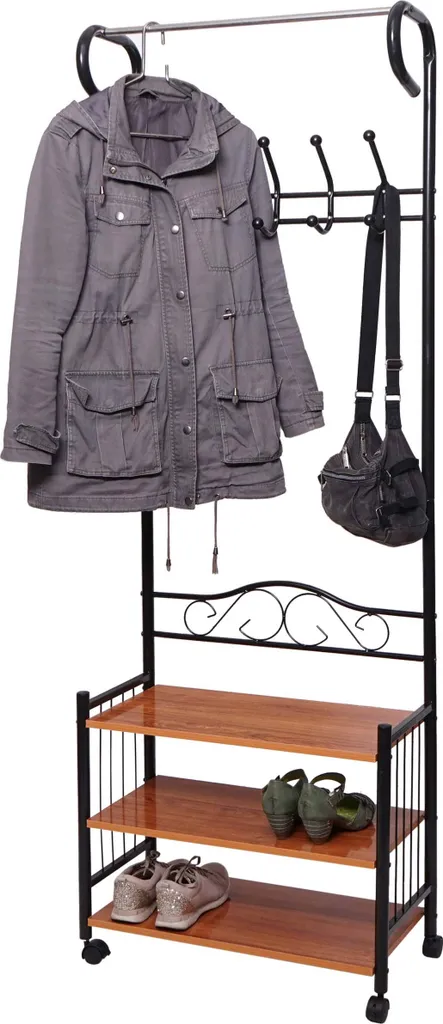 Portemanteau métallique Oshawa noir 186x65x34cm avec patères robustes