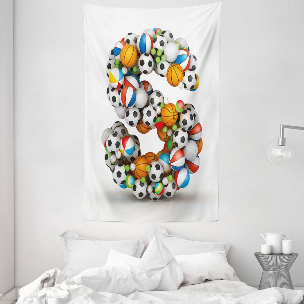 ABAKUHAUS Briefe Wandteppich und Tagesdecke, Junge Kids Fun Initialen aus Weiches Mikrofaser Stoff Waschbar ohne Verblassen Digitaldruck, 140 x 230...