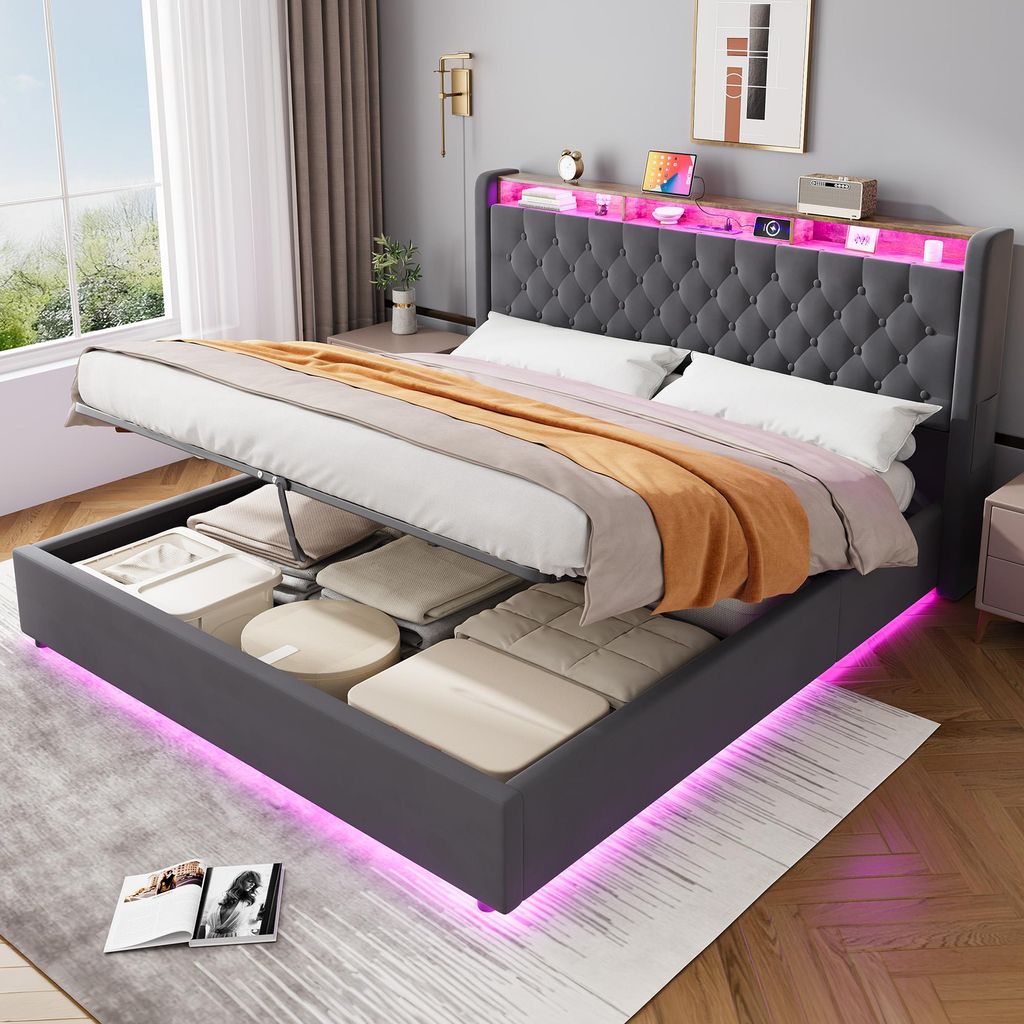 Letto imbottito MODFU 180x200 con contenitore, letto Immagine del prodotto 