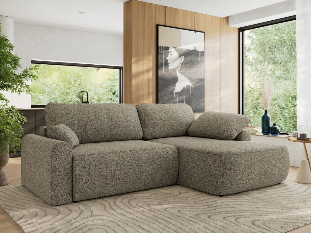 MKS MEBLE Ecksofa CUBO L-form, lose Kissen, Ecksofa 273x187x100 cm mit Schlaffunktion, Bettkasten - Grau Struktur - Rechts Seite