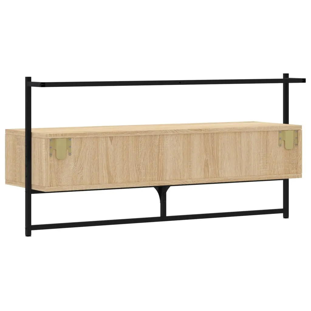 Mobile TV Sospeso A Parete In Legno Multistrato – 2 Ripiani E 2 Scomparti, Rovere Sonoma 100x30x30 Cm