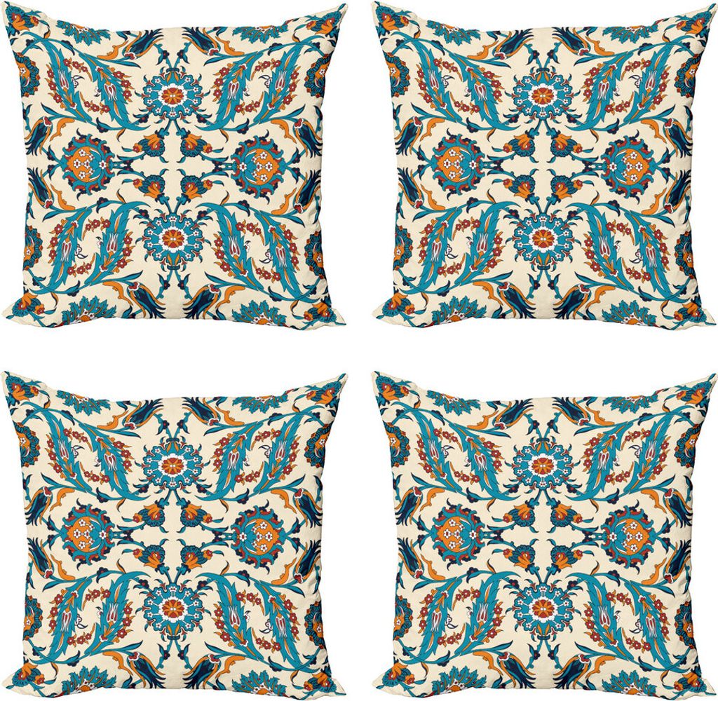 ABAKUHAUS Orient Kissenbezug Set (4 Stück), Antike Boho Motiv, Moderner Doppelseitiger Digitaldruck, 40 cm x 40 cm, Mehrfarbig
