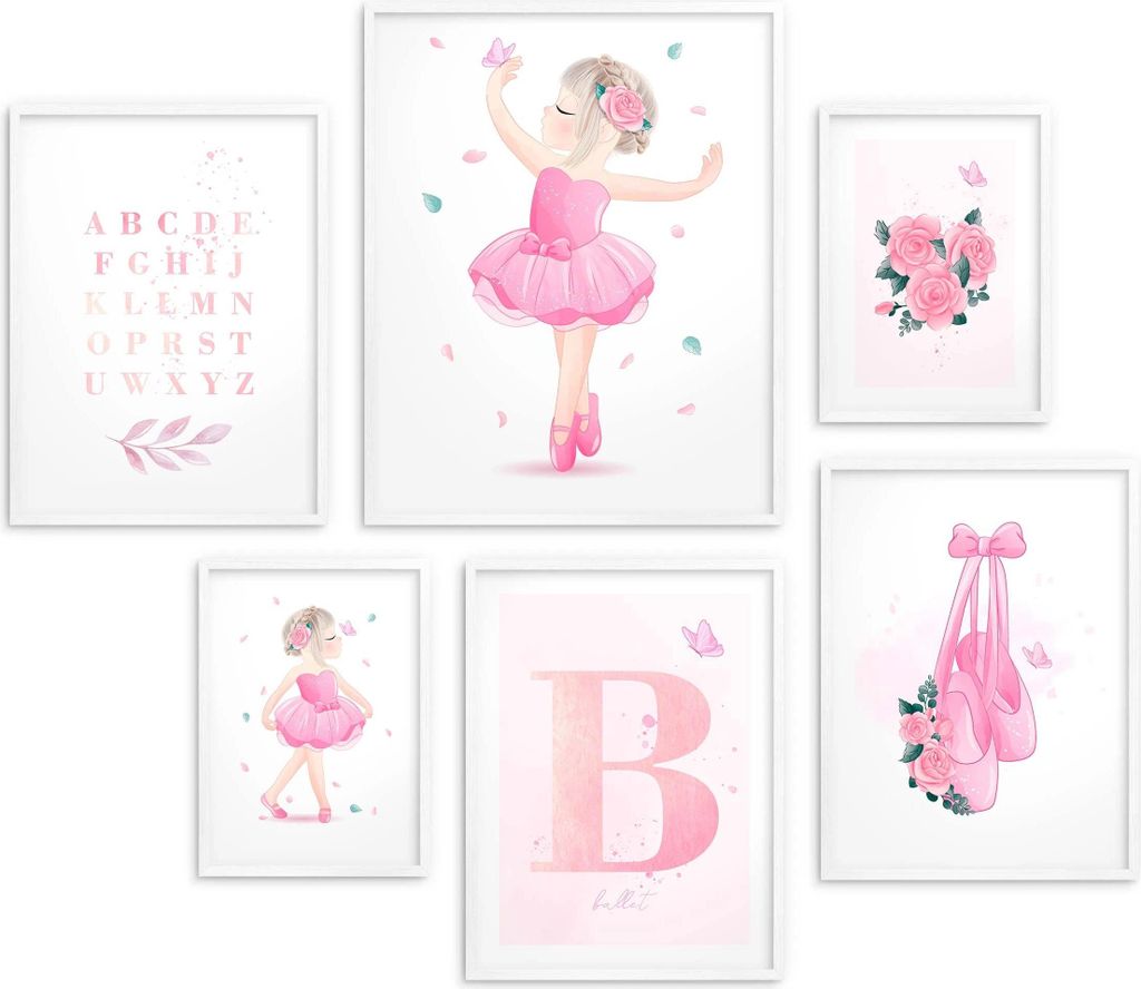 Kinderposter-Set Gallery Pink Ballerina für Mädchen 100x100