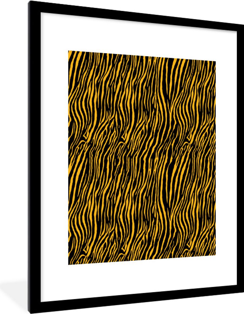 MuchoWow Gerahmtes Poster Tiermuster - Tiger - Orange - Schwarz 60x80 cm - Poster mit Schwarzem Bilderrahmen Wandposter Rahmen Foto Bilder - Wohn...