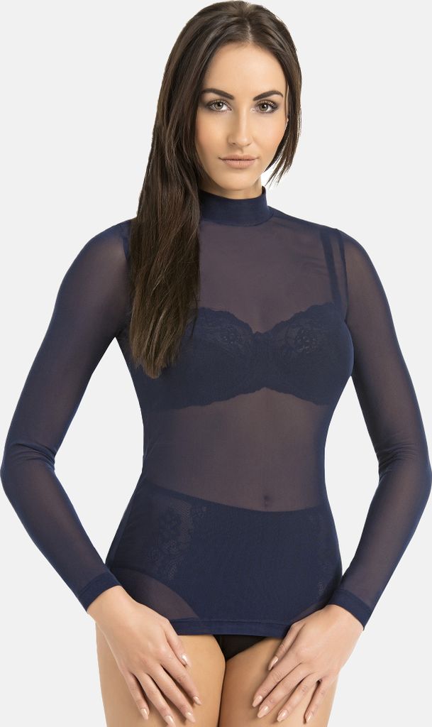 Teyli Damen-Rollkragenpullover aus durchsichtigem Netz Glamour Female 169320 blau XL