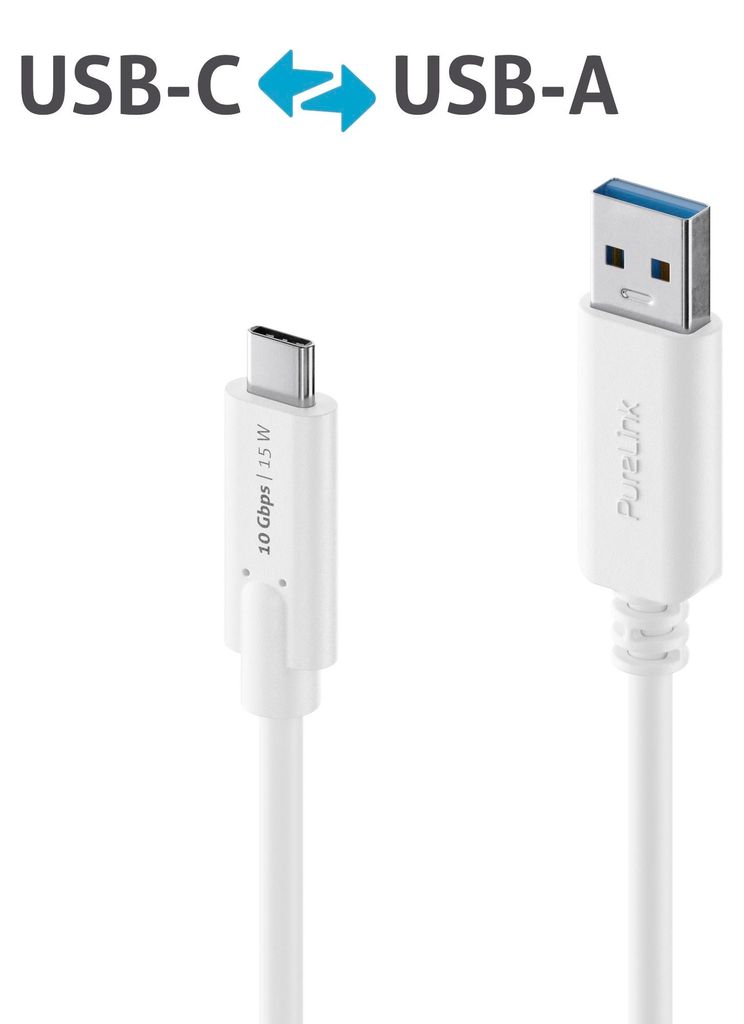 PureLink USB-C auf USB-A Kabel - 3.1 Gen 2, 3A, 10G - iSerie - weiß - 1,00m
