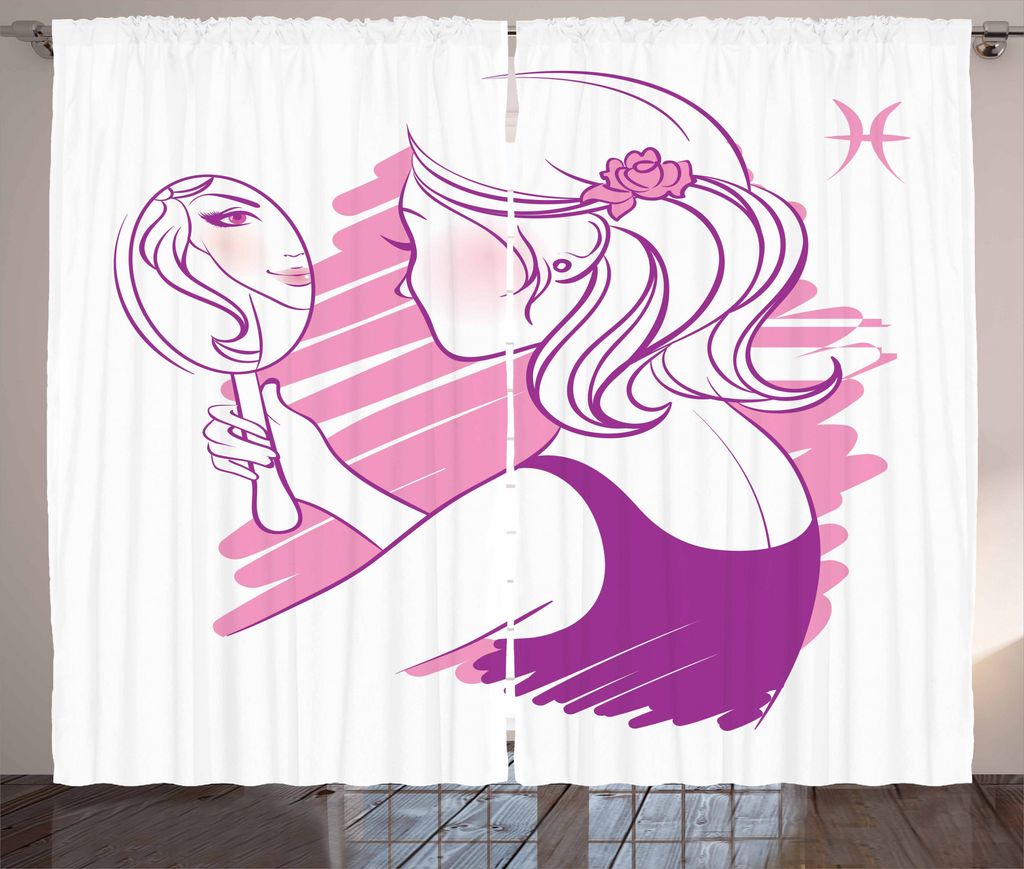 ABAKUHAUS Sternzeichen Zwillinge Rustikaler Vorhang, Teenager-Mädchen, Wohnzimmer Universalband Gardinen mit Schlaufen und Haken, 280 x 175 cm, Pa...