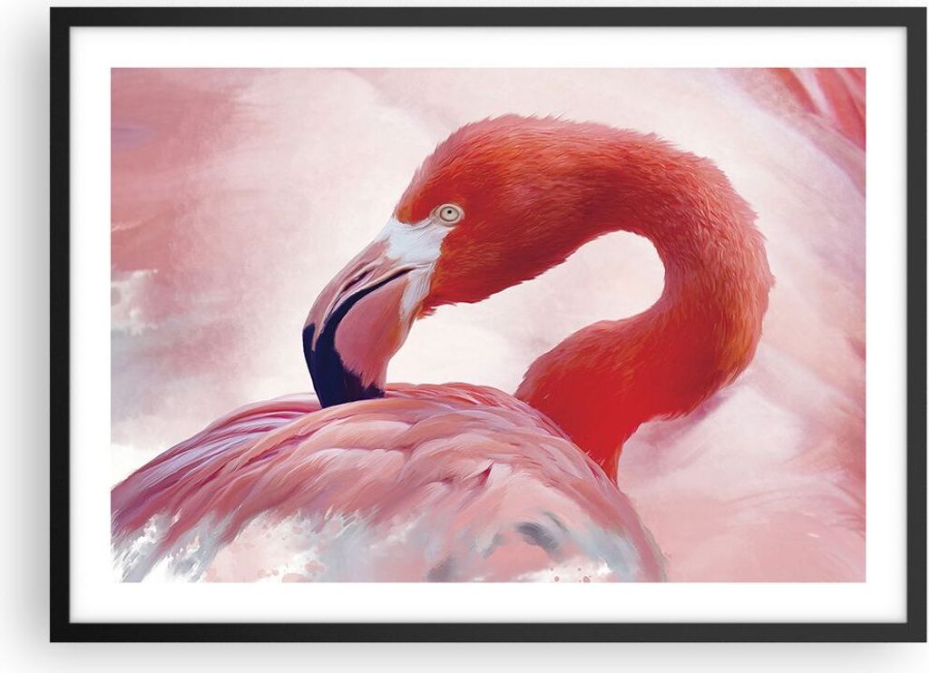 Gerahmtes Poster - Schwarzer Rahmen - Flamingo Vogel Porträt - 70x50 cm - Wand Bild - Wanddeko - Wandbilder - Kunstposter - Wandposter - Bilderrah...