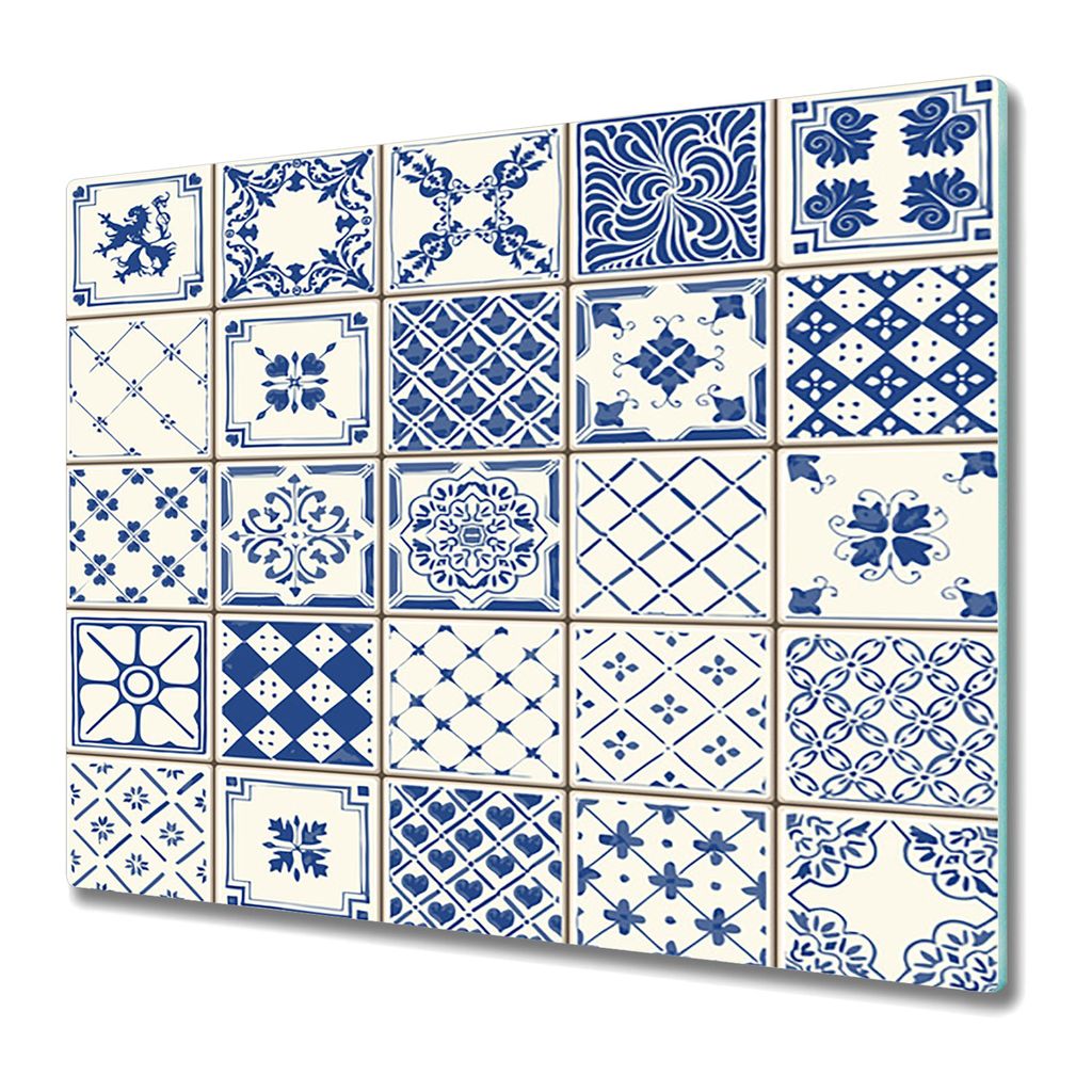 Küche Schneidebrett - Glas Schneidebrett - Herd Abdeckung -Azulejos blau und weiß