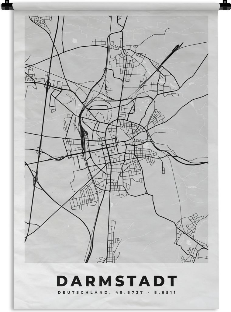 MuchoWow Wandteppich Wandbehang Karte - Darmstadt - Deutschland - Stadtplan - Karte 120x180 cm Tapisserie Dekoration Wandtuch - Schlafzimmer - De...