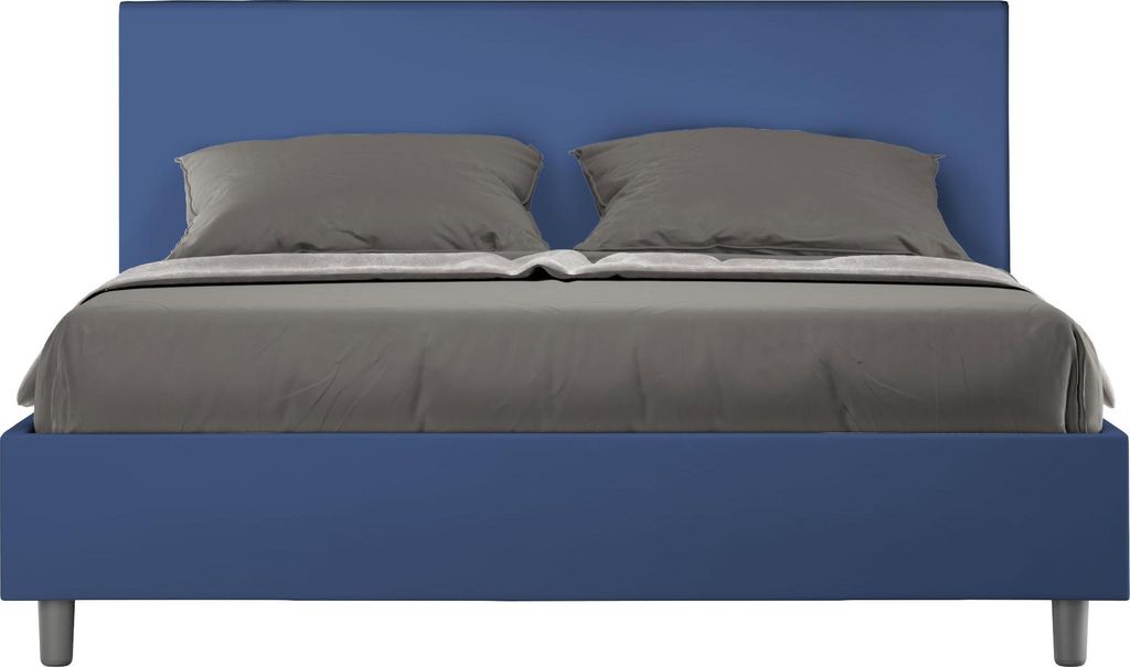 ITYHOME - Gepolstertes Bett mit Bettkasten 160x190 mit Kunstlederbezug Blau Adele