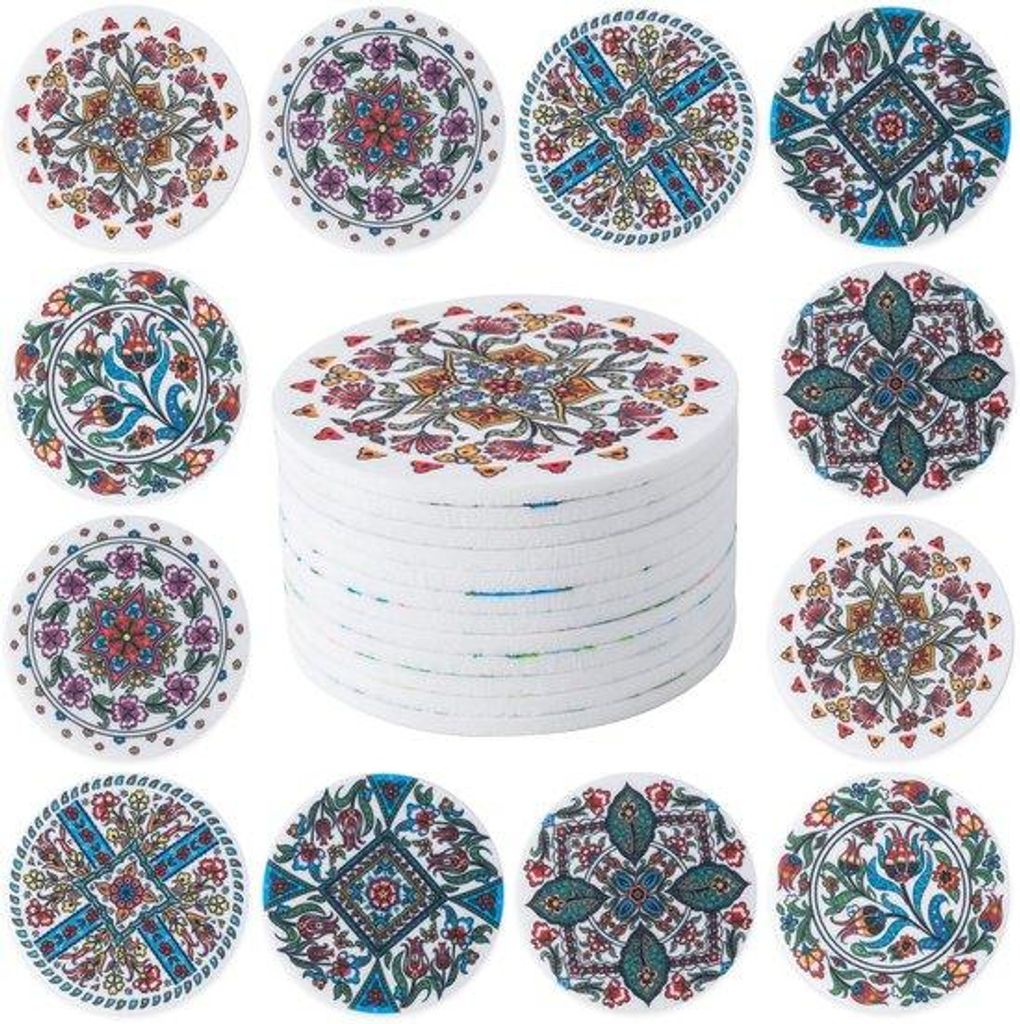 12er-Set Glas-Unterteller, Salontafel-Unterteller, Absorptionsunterteller, 10 cm Durchmesser, Türkisches Muster
