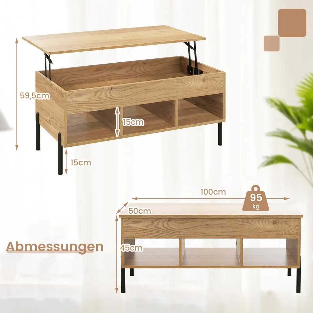 Table basse à plateau relevable et rangements ouverts style naturel - 7