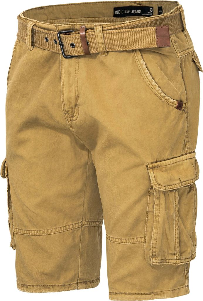 Indicode Kjeld Herren Cargoshorts mit 6 Taschen inkl. Stoffgürtel aus 100% Baumwolle | Kurze Hose Bermuda Sommer Herrenshorts Short Men Pants Carg...